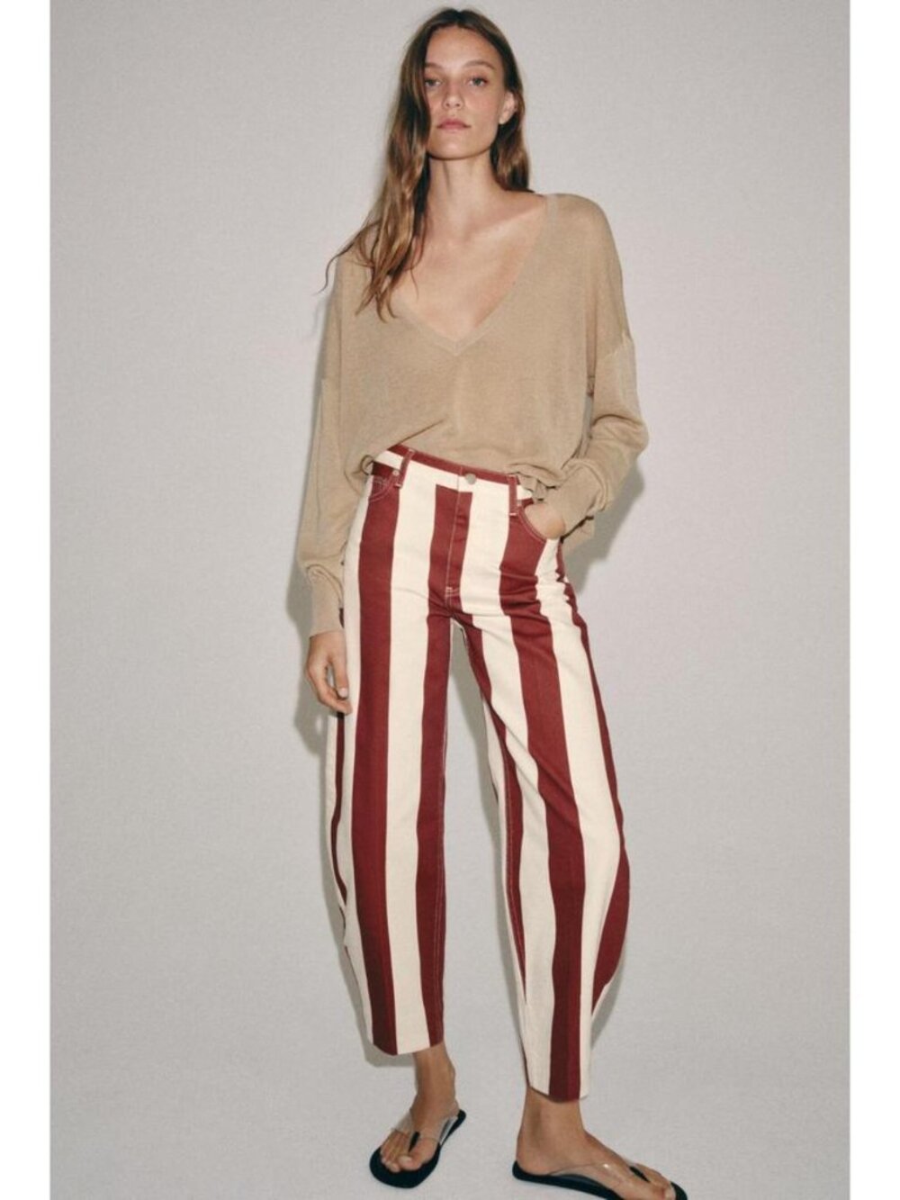 ZARA ZW COLLECTION HIGH WAIST STRIPED TAPERED JEANS - Picture 2 of 6